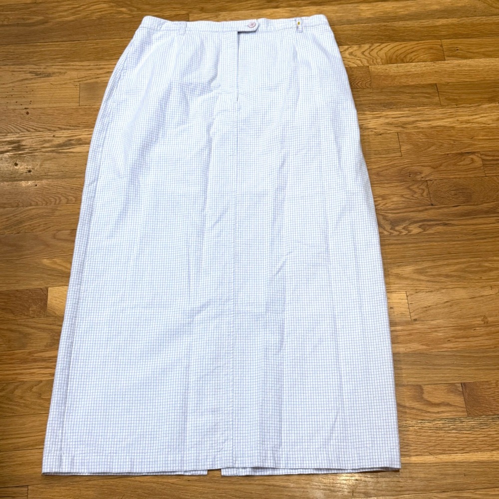 Christopher & Banks Blue White Gingham Maxi Skirt Womens 14 Long Back Vent Skirt